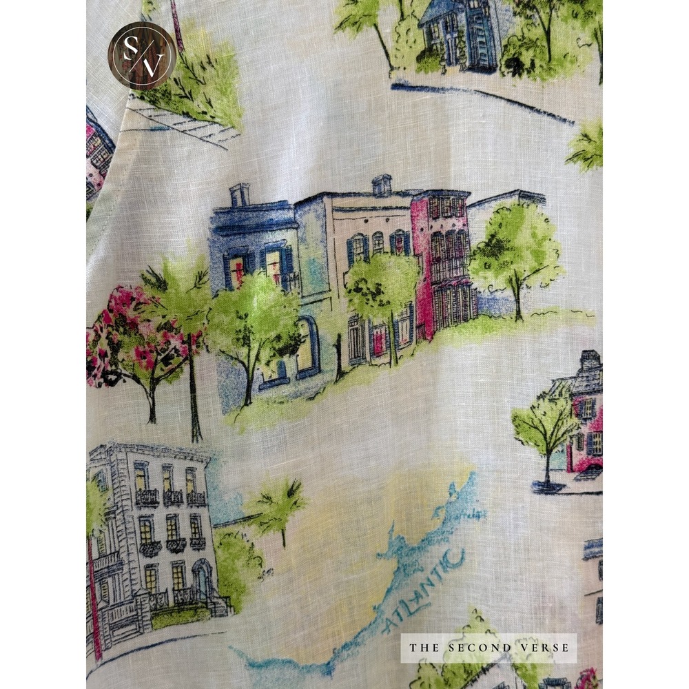 Chico's Linen Button Front Shirt 3/4 Sleeve Atlantic Coastal Scene Size 16/18 - Picture 4 of 10